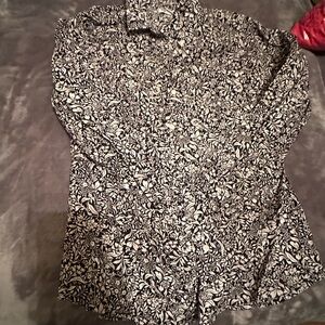 Men's Black & White Floral Button-Up Shirt